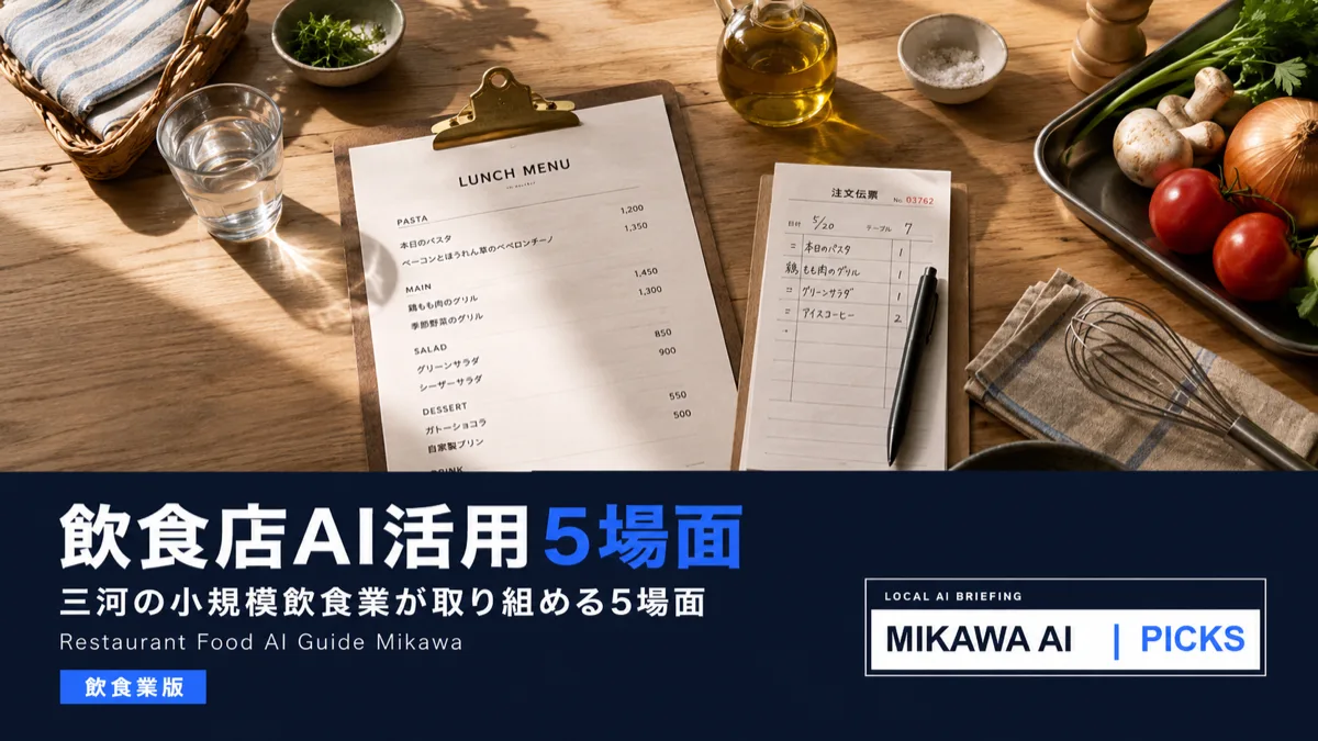 飲食店・カフェのAI活用ガイド｜三河の小規模飲食業が取り組める5つの場面【2026年版】のサムネイル