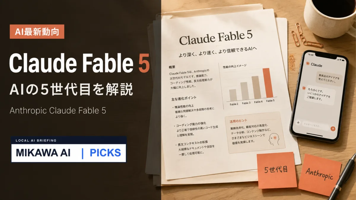 Claude Fable 5とは|AI「5世代目」と双子の刃物Mythosの話を中小企業目線でのサムネイル